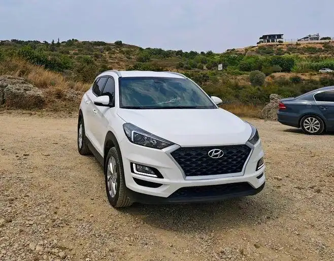 SUV blanco Hyundai aparcado en camino rural