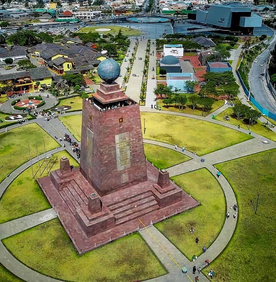 Aerial view of the Equator Monument in Quito, Ecuador